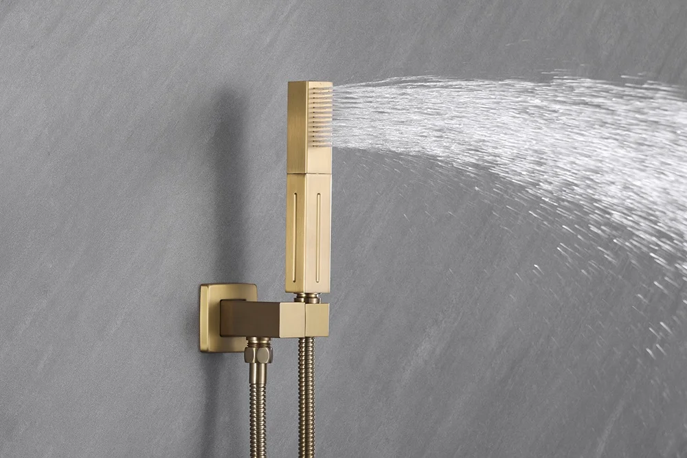 High Pressure Shower Booster Water SavingCopper  brushed gold concealed ceiling mounted shower set  and hander shower