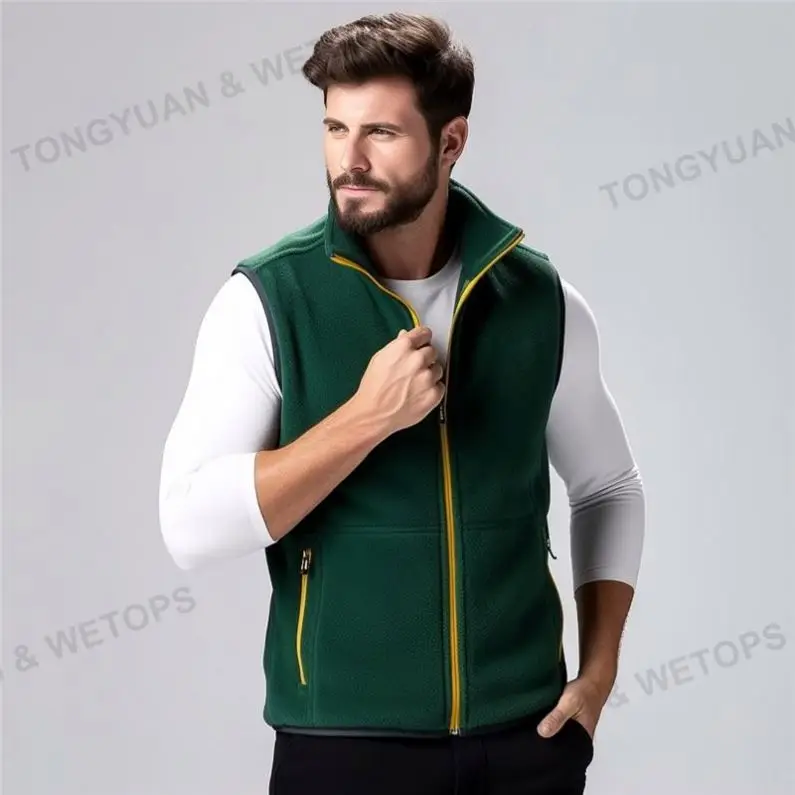 Wholesale Winter  Custom Jacket Polar Fleece Vest Men 100% Polyester Fishing Hunting Windproof Vest Men Black Fleece Vest