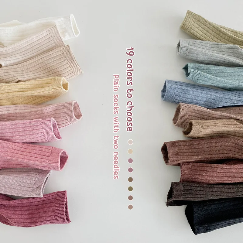 Ivy42312A 2024 Spring candy colors kids socks school kids solid ribbed stockings 1-12 years girls multi-color cotton tube soc
