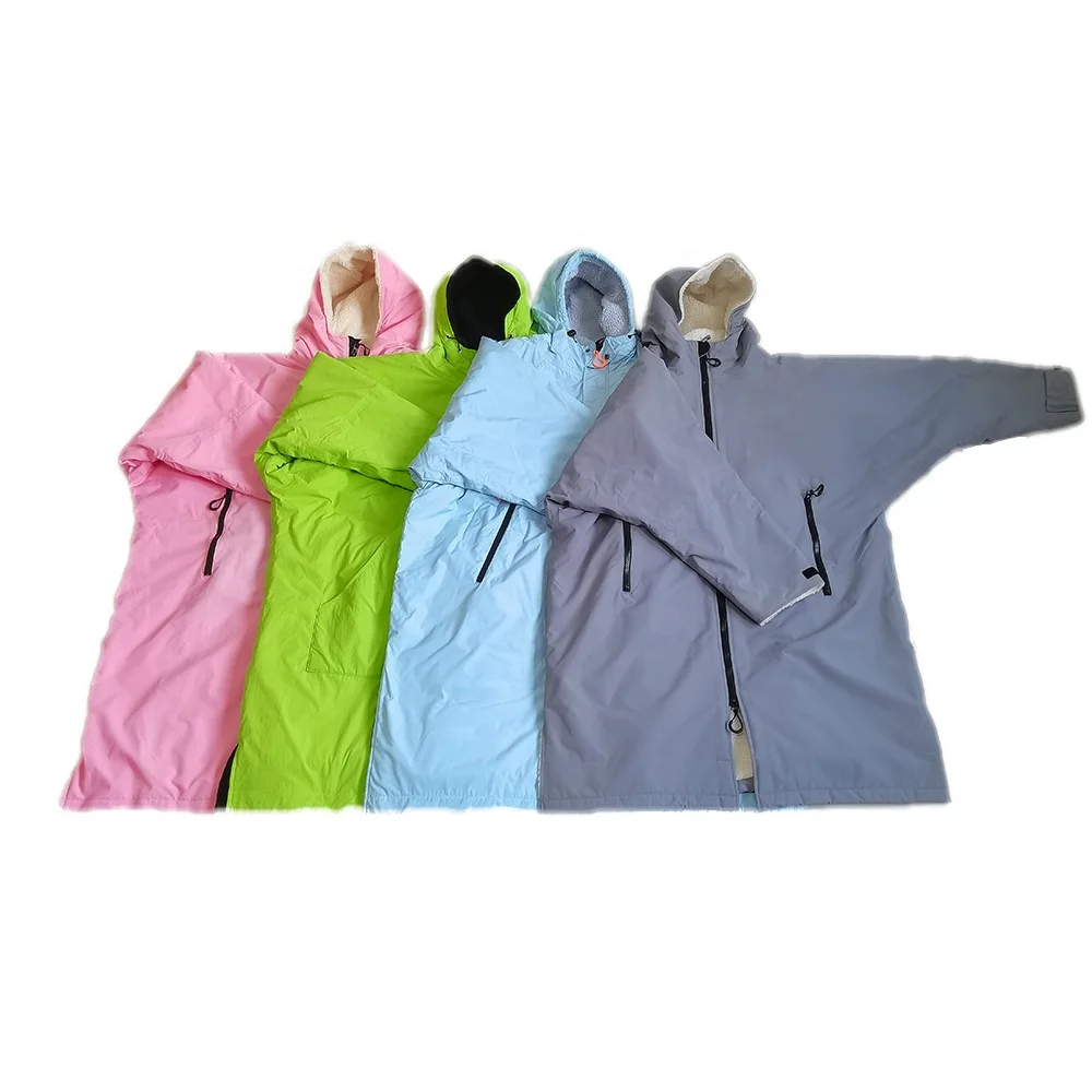 Customized Recycled Nylon Polyester Waterproof Dry Changing Robe,Surf Swim Parka with Warm Sherpa Fleece