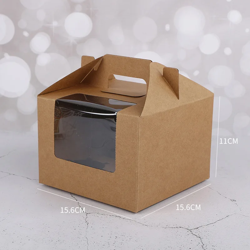 pink 4 holes cupcake packaging box with handle and window