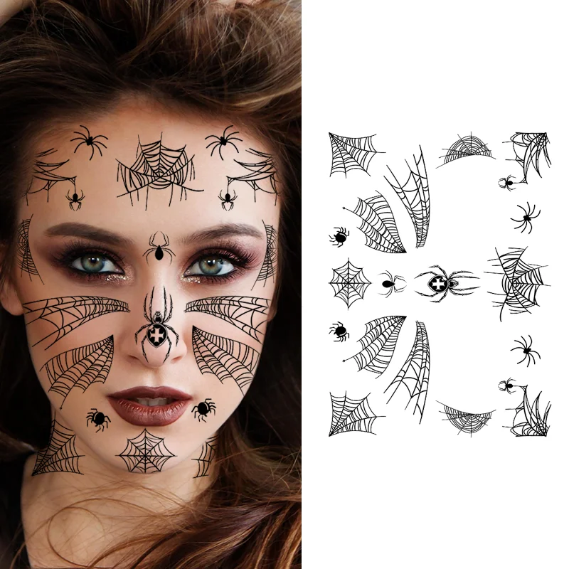 Halloween Spider Tattoo Paste 3d Funky Masquerade Spider Web Stickers Temporary Tattoos Craft Paper Transfer Printing Stickers