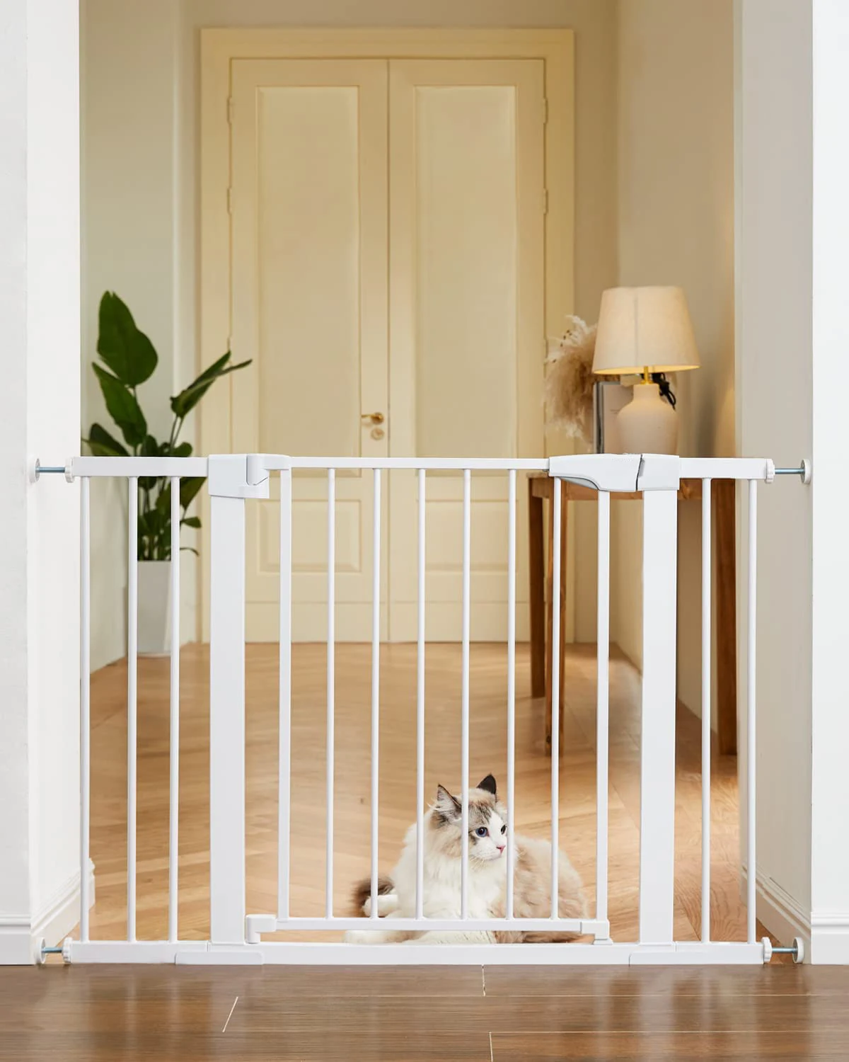 26-43 Auto Close Baby/Dog Gate for Stairs, Threshold-Free Design Easy Swing Doorway Baby Pet Gate, with Extra-Wide Walk Door