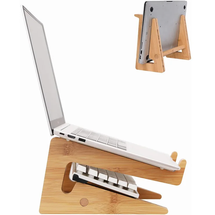 Wooden Vertical Bamboo Laptop Stand for Desk Table For Home Travel Portable Bamboo Laptop Stand
