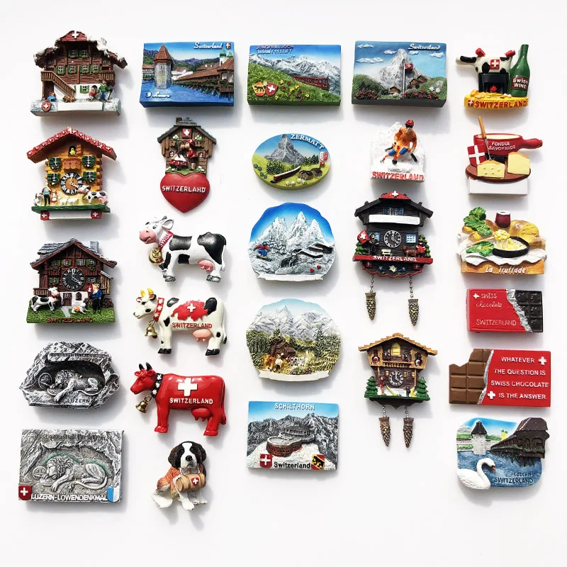 Swiss refrigerator magnet 3d Resin tourist souvenir fridge magnet Swiss National chocolate food animal Cattle fridge magnet