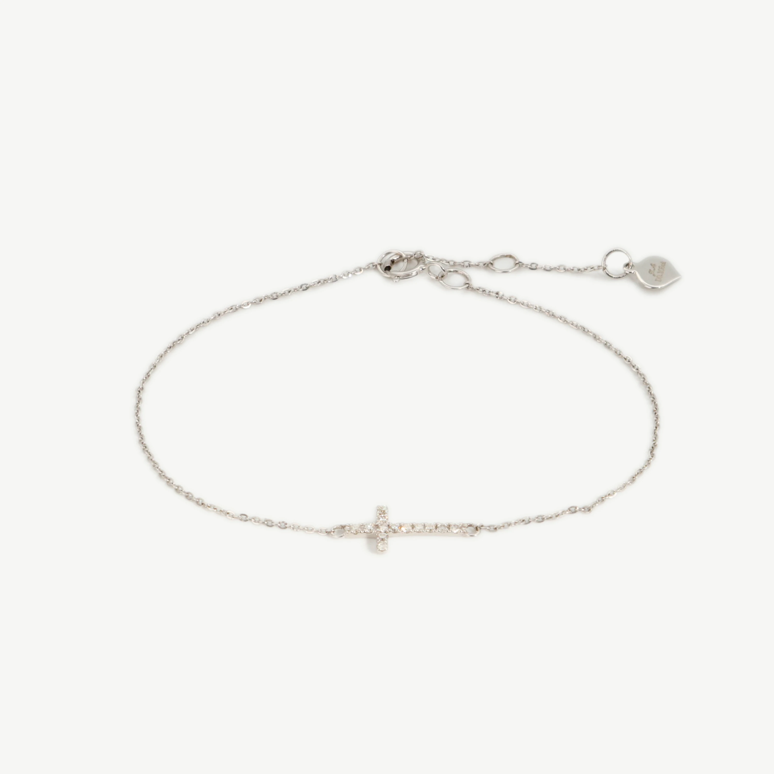 Chris April custom solid gold 18k 14k 9k cross charm round brilliant cut diamond bracelet