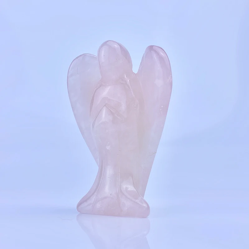 
Hand Carved Semi Precious Stone Rose Quartz Pink Crystal Angel Roller 
