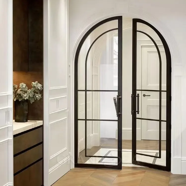 European Classic Arched Top Wrought Iron Interior Door With Frosted Glass Wrought Iron Gate Patio Interior French Doors