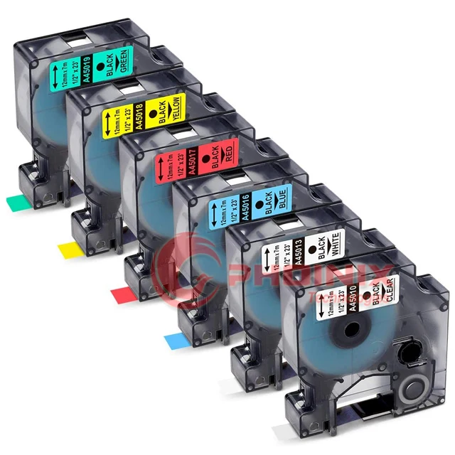 Label Tape 12mm Compatible for Dymo D1 Label Cassette 45013 45010 45016 45017 45018 45019, 1/2 Inch D1 Label Maker LabelManager