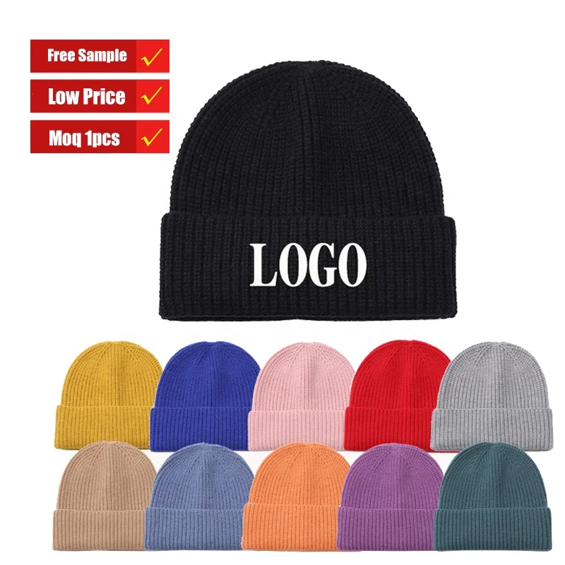 Premium Quality Custom Thick Warm Candy Solid Color Winter Hat Wool Knitted Snow Jacquard Gorros Ski Toque Hat Tuque Beanie Cap