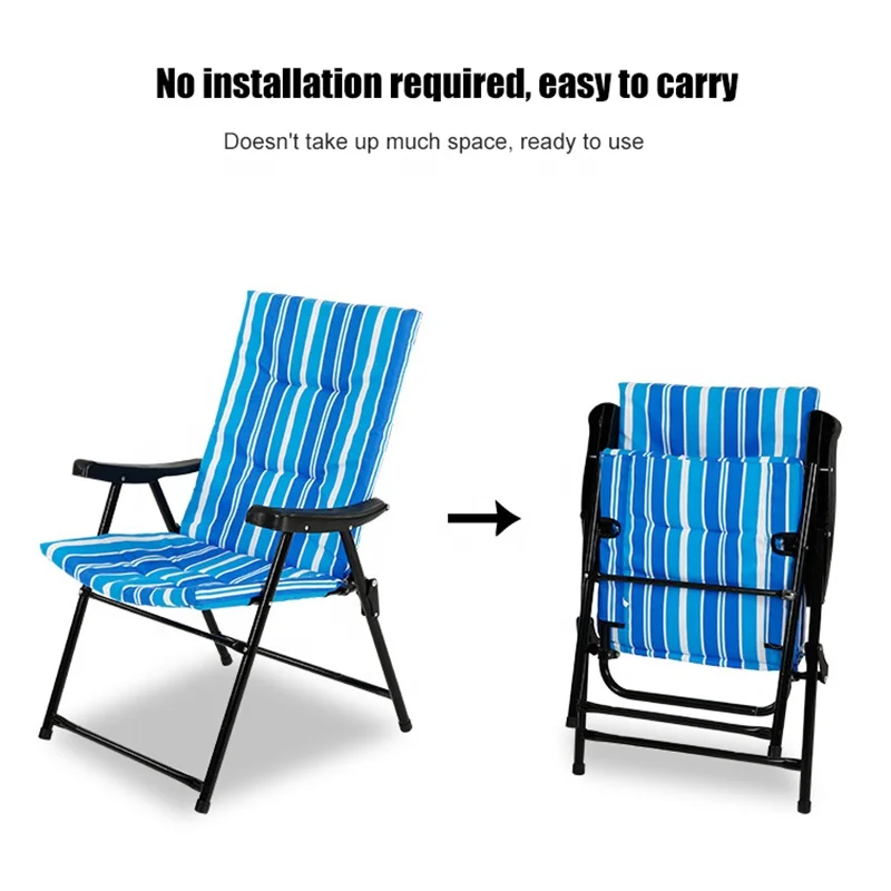 Custom Outdoor Folding Portable Camp Chairs Stripe Cotton Padded Steel Pipe Camping Fishing Beach Chair