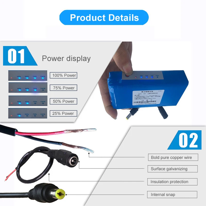 Deep cycle Rechargeable 12V lithium ion batteries pack  12V for solar street light battery E-bike Camera Monitoring
