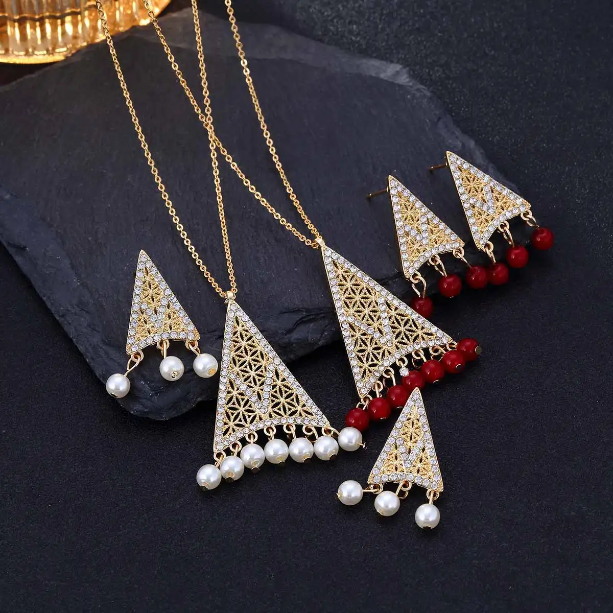 CDD New Female Indian Gold Plated Jewellery Set Luxury Dubai Crystal Bridal Jewelry Set