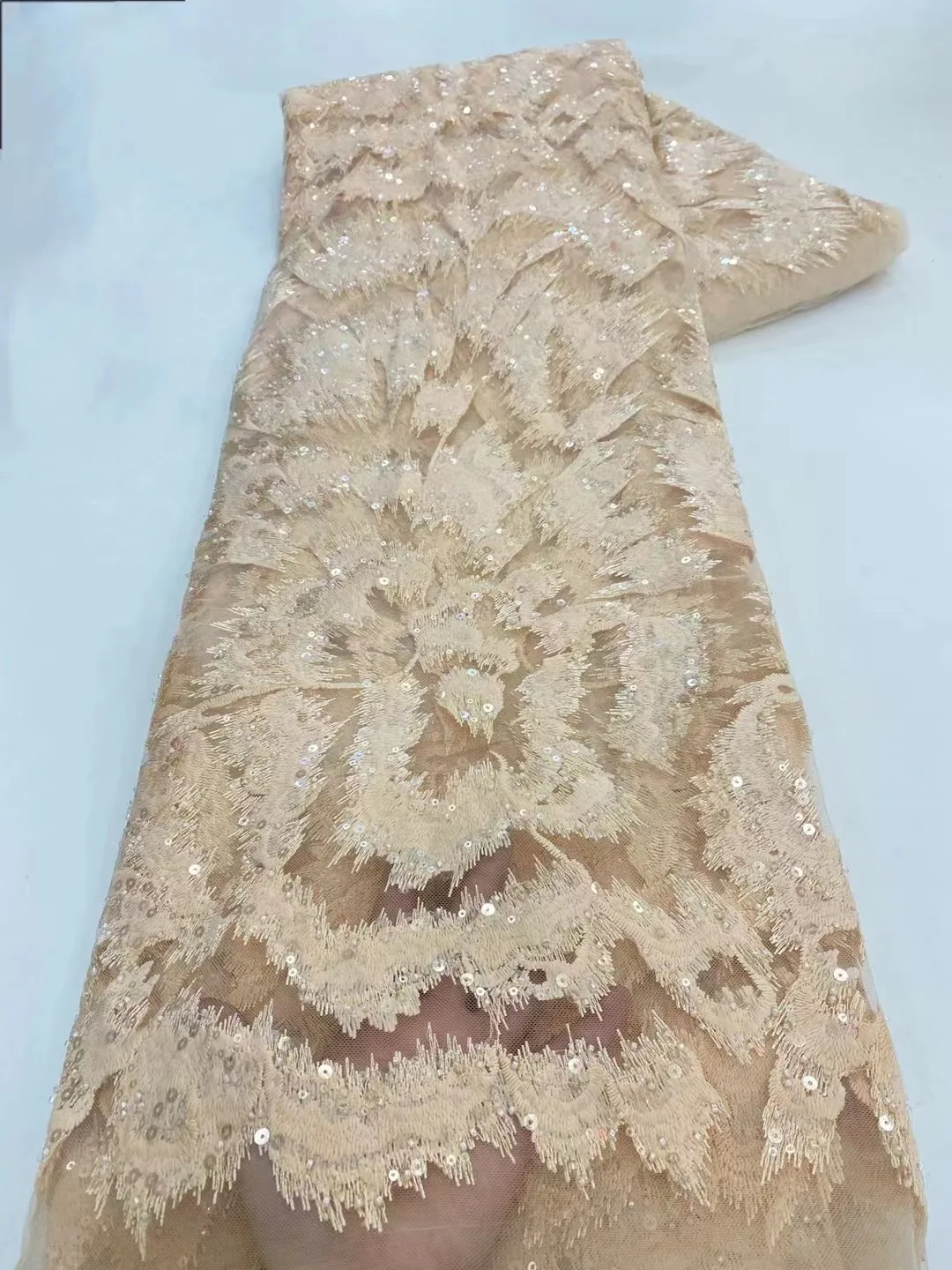 Luxury wedding lace heavy beaded lace fabric french tulle lace fabric for wedding evening dress