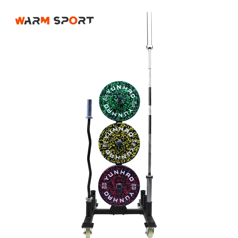 Manufacturer Wholesale Customized Movable Vertical Gym Barbell Bumper Storage Plate Tree With Wheel