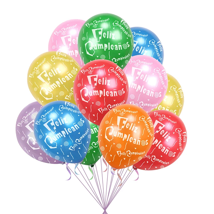Helium Spanish happy birthday feliz print 5 side colorful latex balloons for birthday party decoration