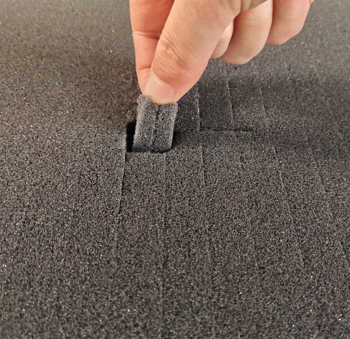 Promotional Cheap Package Foam Egg Crate Top with Pick and Pluck Foam Insert Protective Cushioning Material Black Packaging