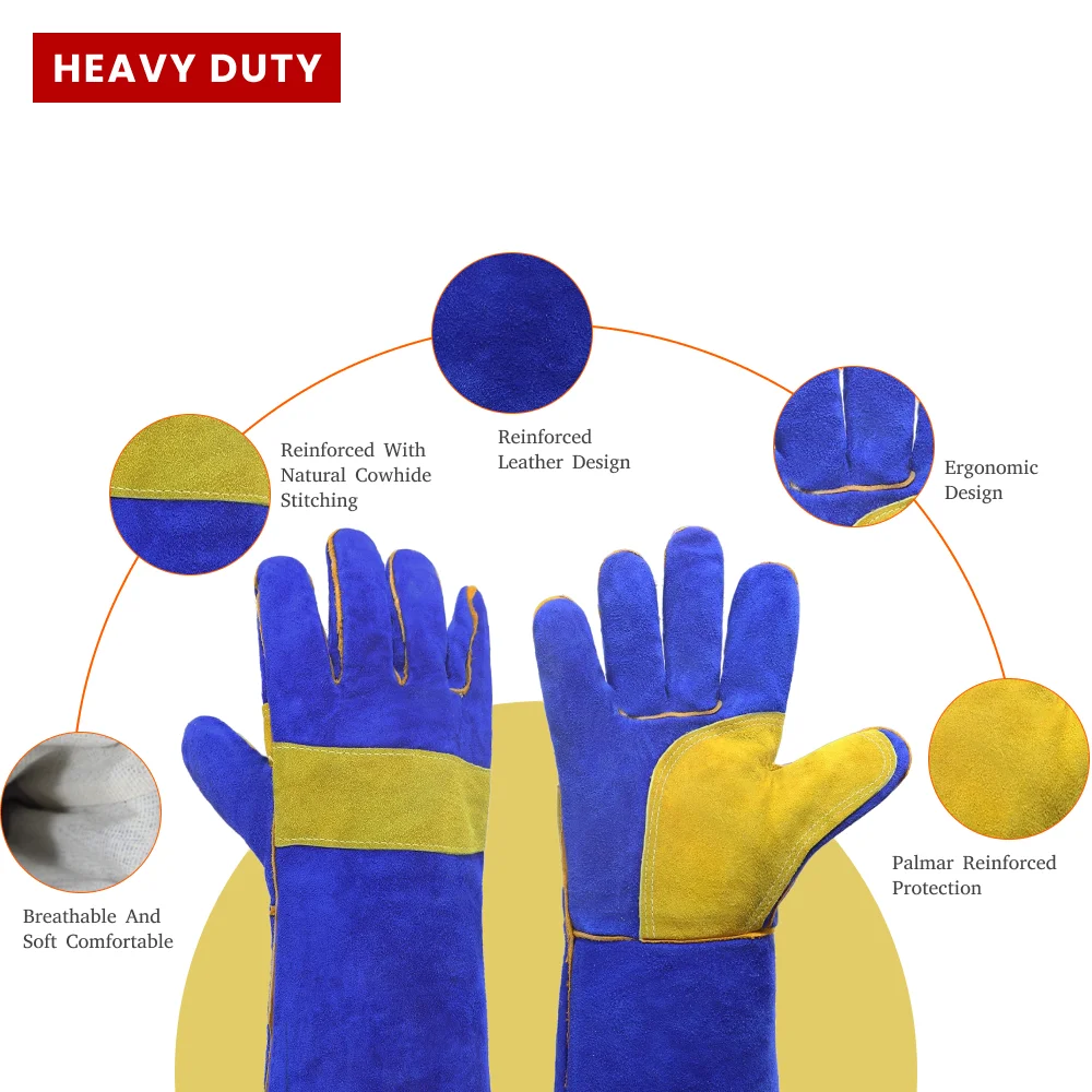 Wholesale Heavy Duty Black Kevlar 16 Inch Welding Cowhide Hand Gloves Cow Split Leather Ce Size Large With Tpr