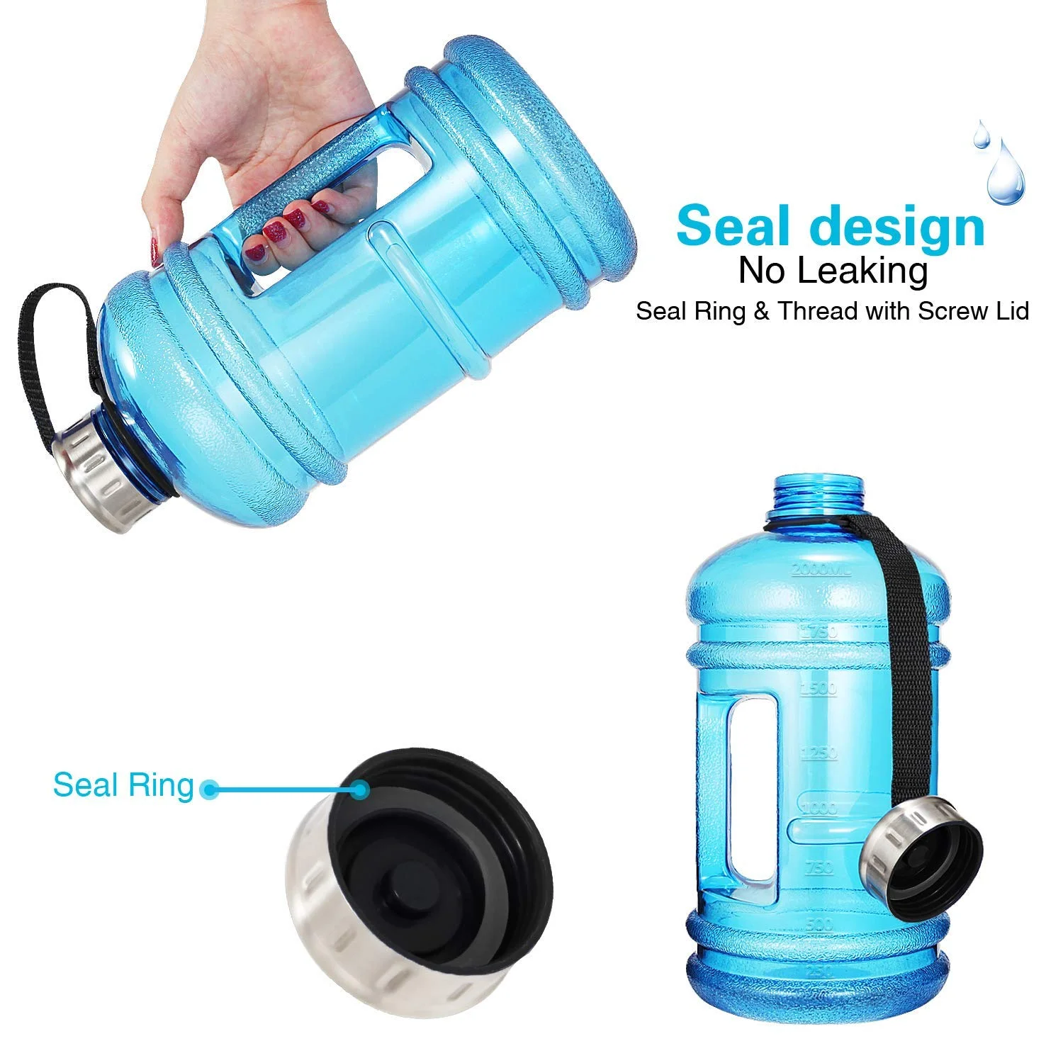 Sports Gym Fitness Bodybuilding Water Bottle Big Capacity BPA FREE 1.3L 2.2L Plastic Shaker Water Bottle