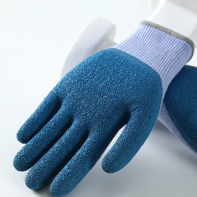 Top Quality Cotton Knitted Gloves Latex Crinkle Hand Gloves With Latex Coated