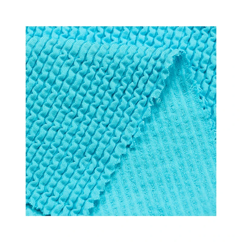 high quality nylon spandex bubble stitch stripe 4 ways stretch knitted weft fabric for swimwear skirt dress