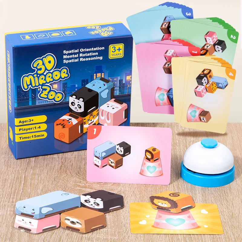 3D Mirror Zoo Block Puzzle Game  Smart Logical Building Cubes for kids  Wooden Brain Teaser Thinking Puzzles Toy for Kids
