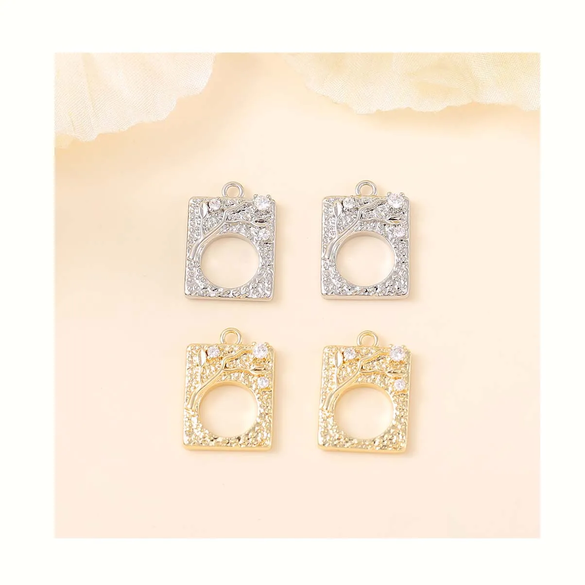 Semi-finished jewelry accessories materials metal inlaid with zircon square pendant necklace bracelet earrings pendant