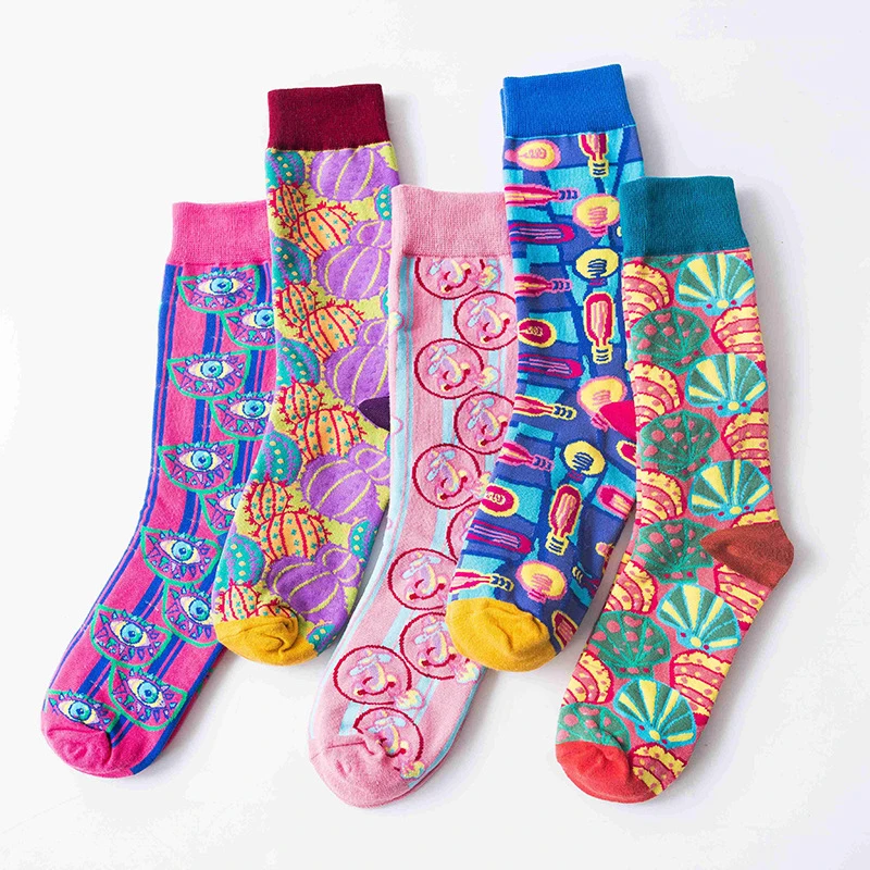 Popular  painting art print funny cotton casual crew ladies socks