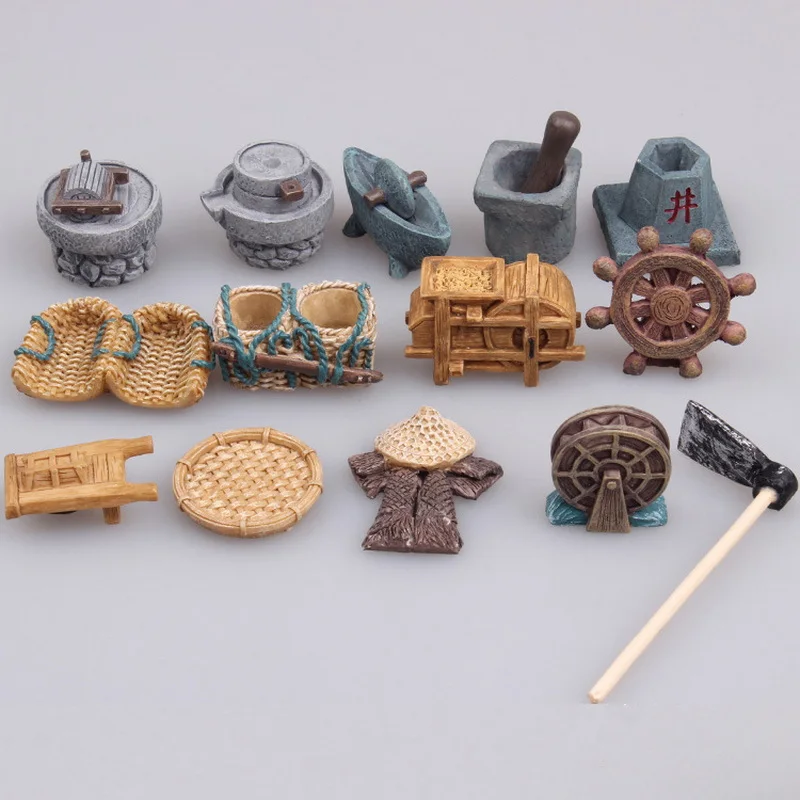 Moss Micro Landscape Figurine Simulation Retro Stone Roller Mill Model Decoration Miniature Garden Decor