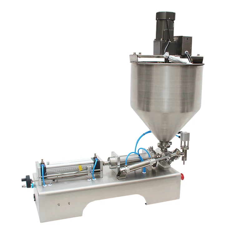 Manual automatic pneumatic stirring chopped chili sauce tomato sauce thick paste mixing filling machine with heated hoper