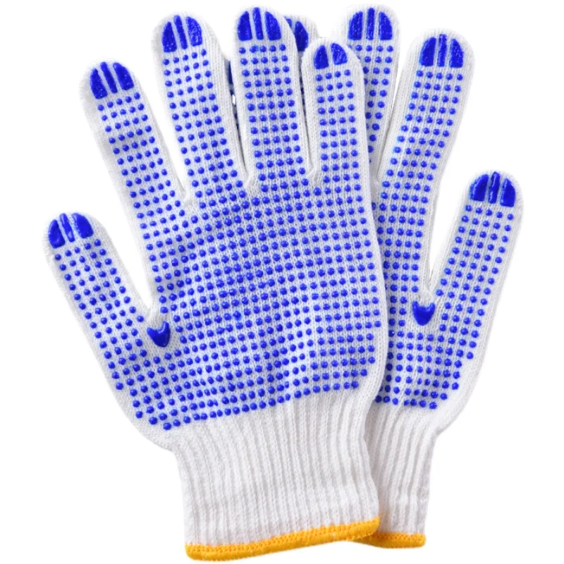 Factory Cheap PVC Dotted White Blue Cotton Work Safety Gloves With Blue Dots Working Gloves PPE Anti Slip For Construction Farm