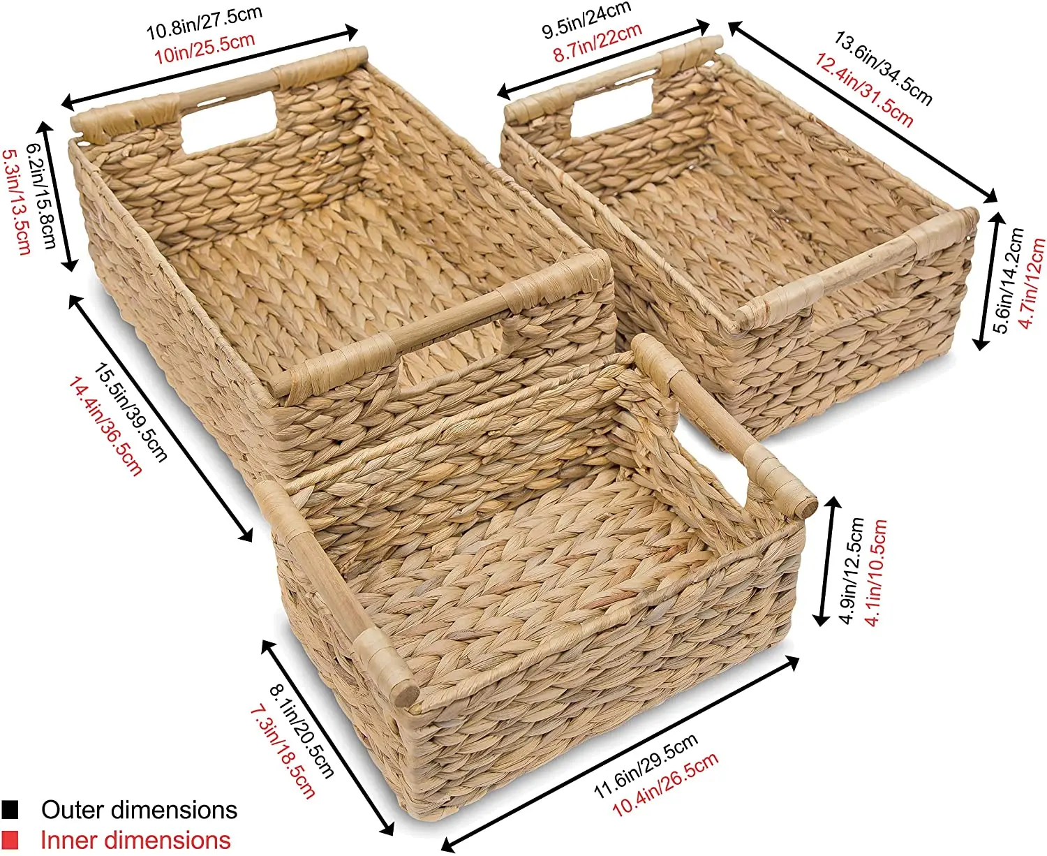 Vietnamese Rectangular Crafts Natural Household Storage Basket Woven Vegetable and Fruit Tray Water Hyacinth Woven Basket