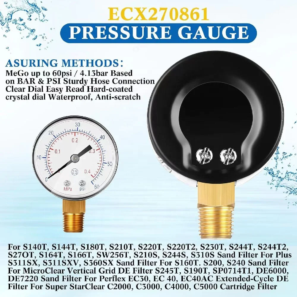 ECX270861 Pressure Gauge Replacement Drain Cap Pool Pump Pipe Plug with Gasket Compatible with Hayward Sand Filter