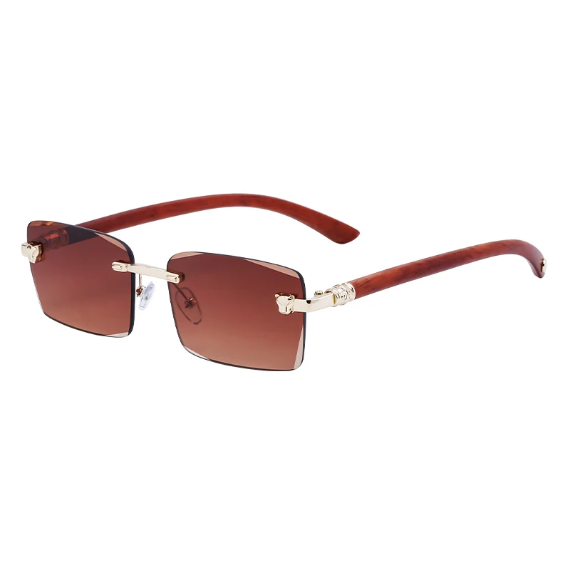 Fashion Leapord Rimless Sunglasses With Carved Oblong Lenses And Rods Legs Men Sun Glasses Wholesale