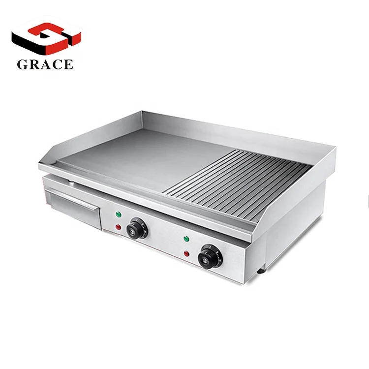 Grace Commercial Stainless Steel BBQ Electric Half Grill Plate and Half Griddle Machine