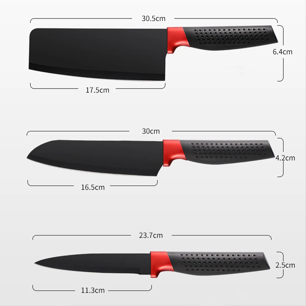 2021 professional manufacturers stainless steel black knives kitchen cooking chef knife set with block Hollow handle in gift box