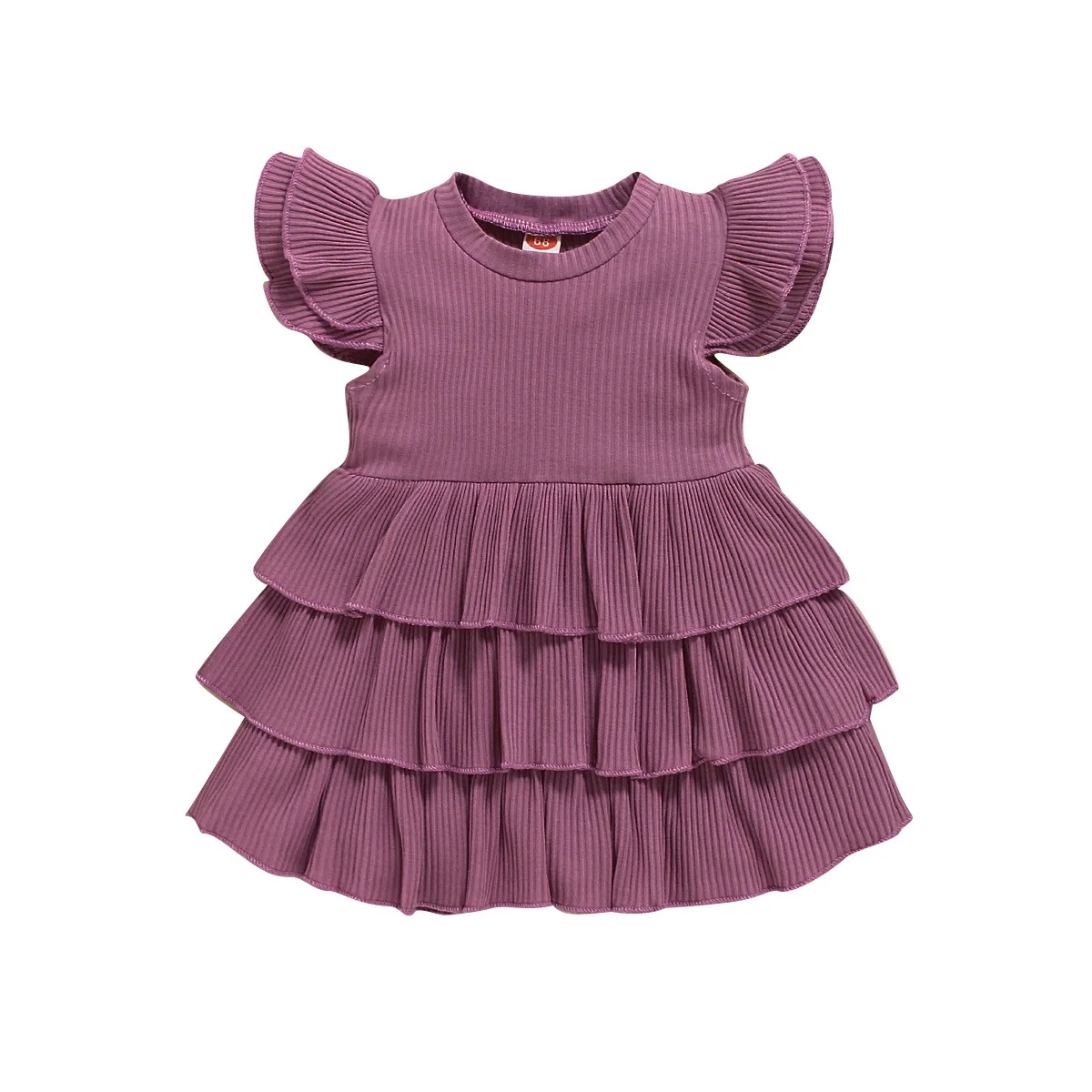 Newest Summer Children Clothes Sweet O-neck Shorts Puff Sleeves Kids Dresses Casual Girls Dresses with Ruffles