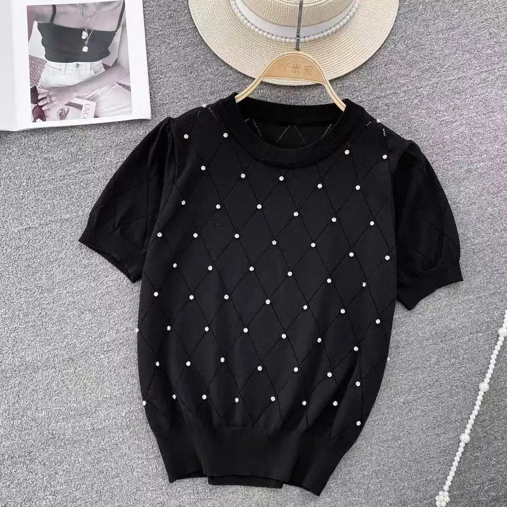 Women rhinestones tops diamonds tshirts Knitted tops
