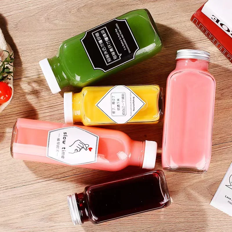 Wholesale Custom 250ml 300ml 500ml Square Shape Beverage Drink Glass Bottle for Juice Milk