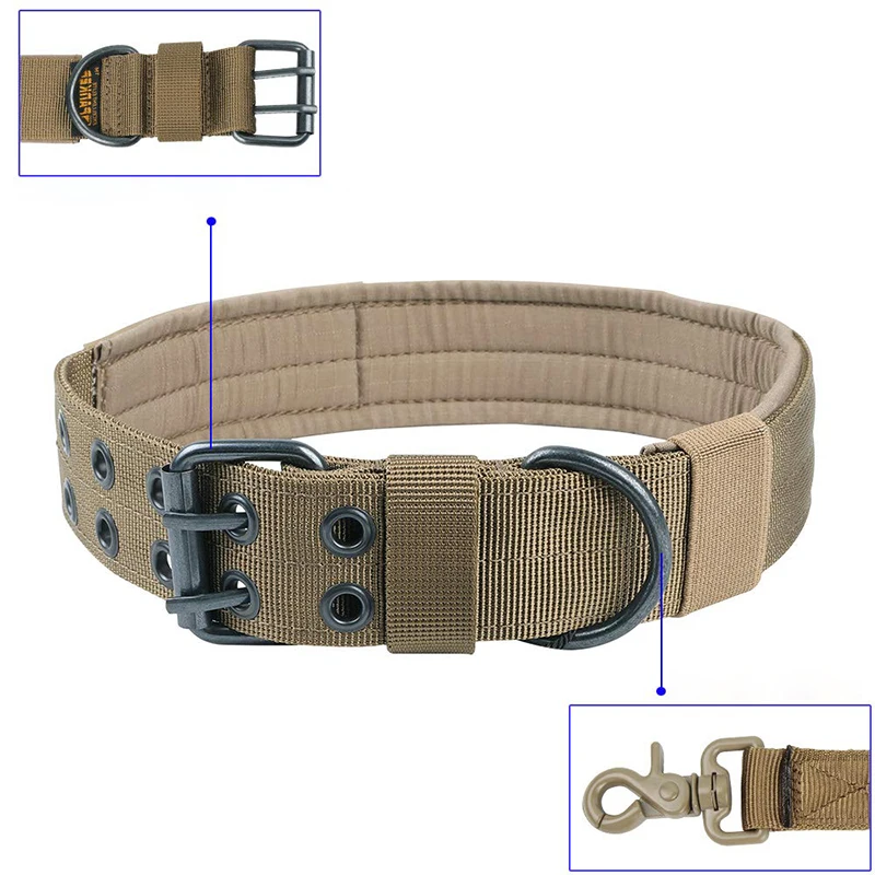 Simple Adjustable Nylon Tactical Dog Collar With D-Ring And Double Pin Buckle