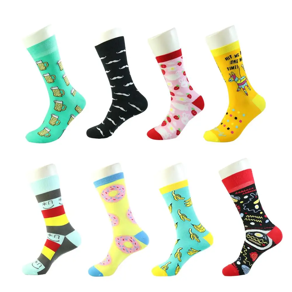 Custom bamboo fiber novelty socks wholesale knitting jacquard logo pattern  men crew happy funny cotton business tube socks