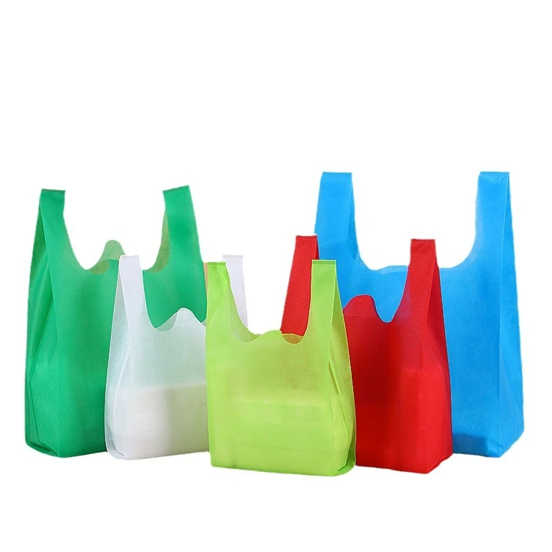 Custom Eco Friendly Reusable D Cut Non woven Supermarket Vest Pack Tote T-Shirt Shopping Bag W Cut PP-Nonwoven T Shirt Bag