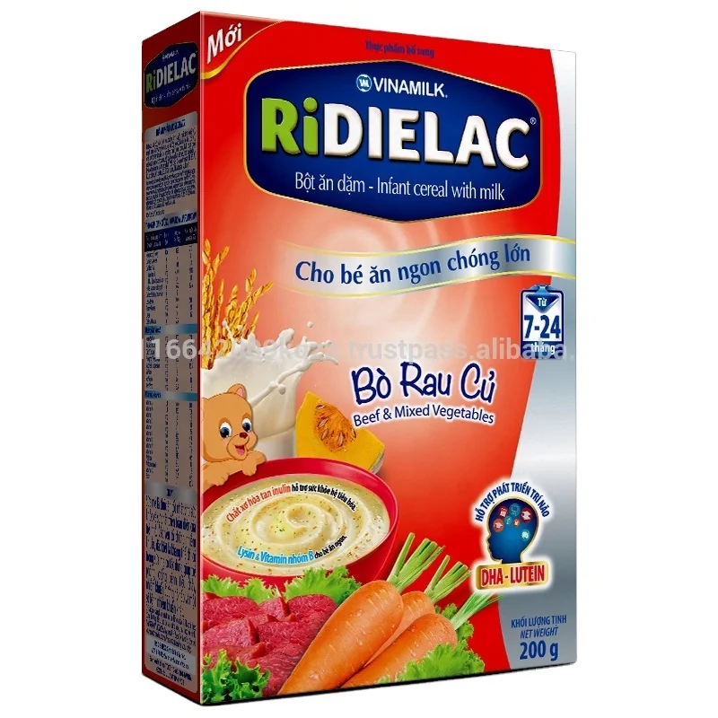 
A carton of High quality RIDIELAC Infant Cereal Beef & Veg   VINAMILK   200g x 24 paper boxes per carton  (50029561547)