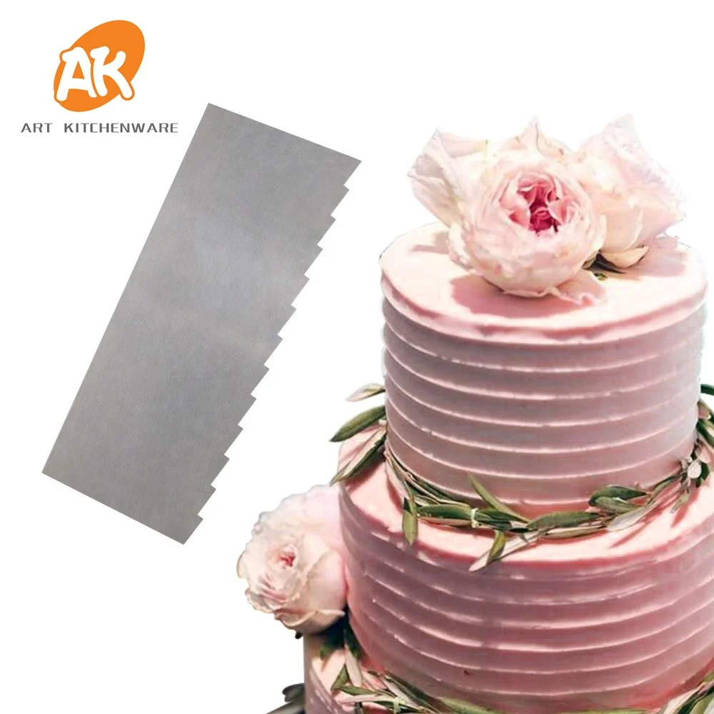 AK Sawtooth Cake Decorating Comb Stainless Steel Cake Scraper  Bakery Tools Cream Cake Smoother  CS-12