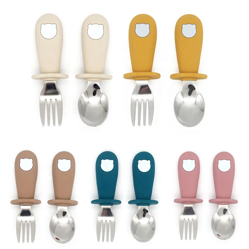 2023 am azon OEM/ODM Contracted style baby silicon pre spoon Stainless steel silicone spoon wooden spoon
