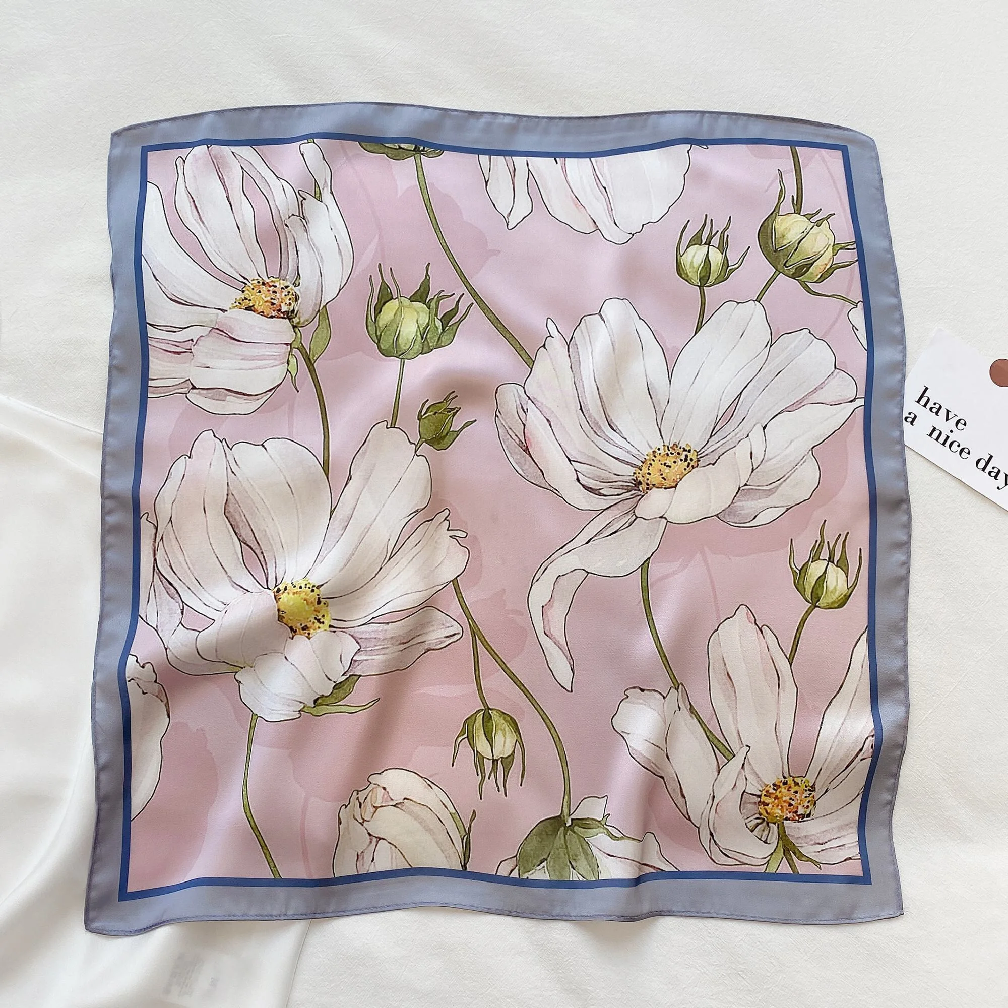 
2021 new design high quality digital printing 55*55cm silk square scarf 