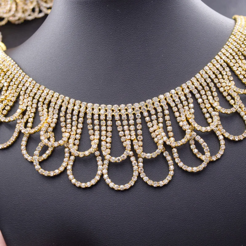 JFRT031 High Quality Crystal Rhinestone Fringe Trim Chain Fringe Embellishment Belly Dance Chain Rhinestone Accessories