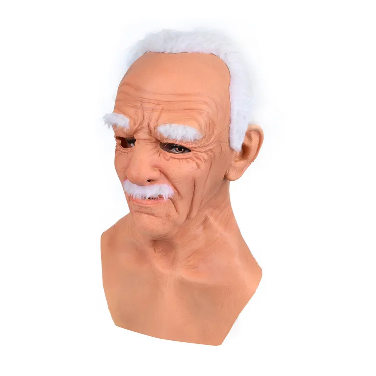 High Quality Halloween Face Dress Up Latex White Hair Headgear Adult Horror Head Mask
