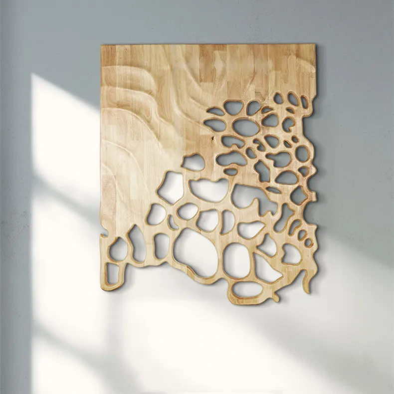 Handcraft Tea Room 3D Hollow Wood Carving Wall Art Office Decoration