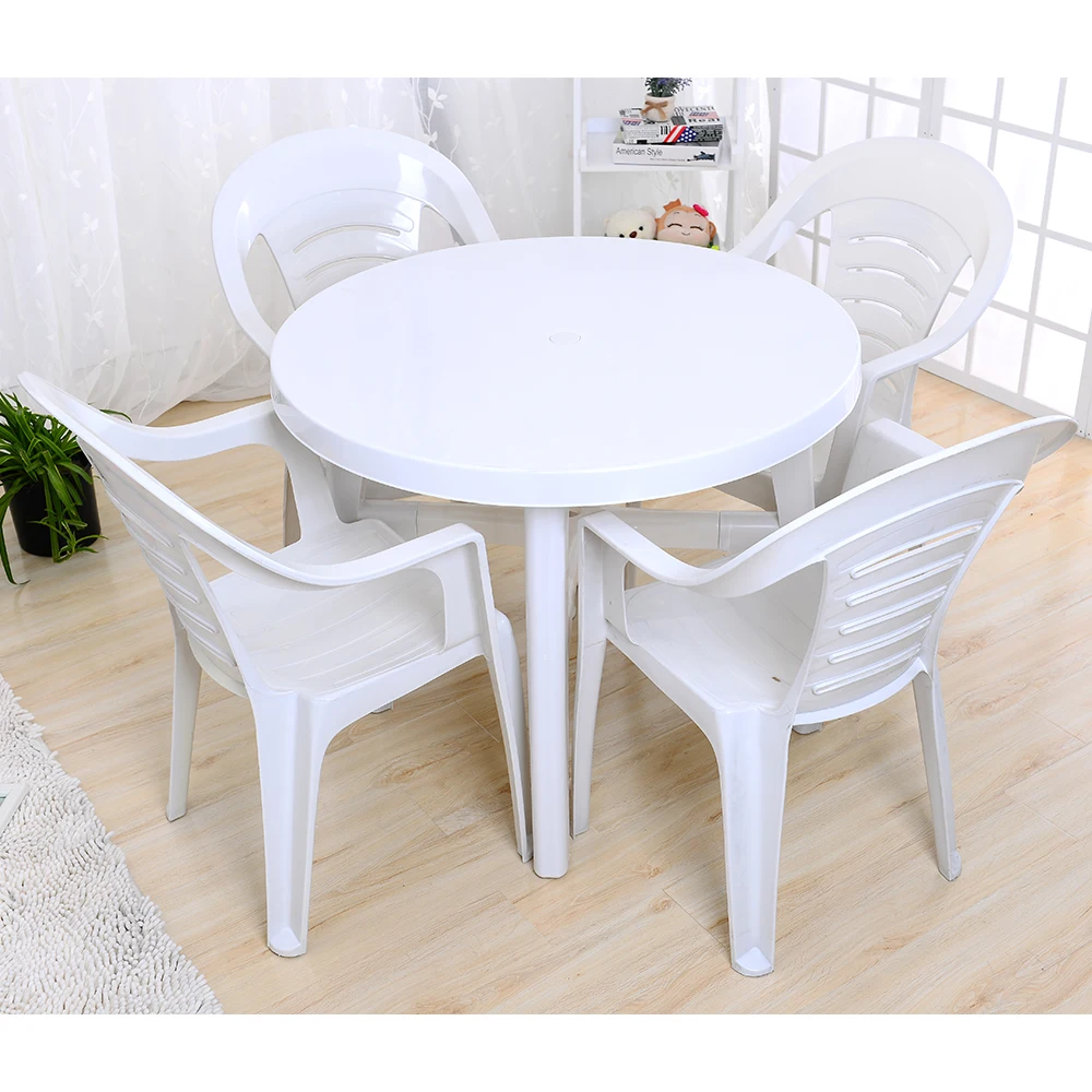 Portable modern outdoor bistro cafe white round plastic table